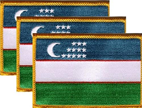 Uzbekistan Flag Patch Set of 3 – 3.5" x 2.25" Embroidered Iron-On or Sew-On Patches for Jackets, Backpacks & Hats