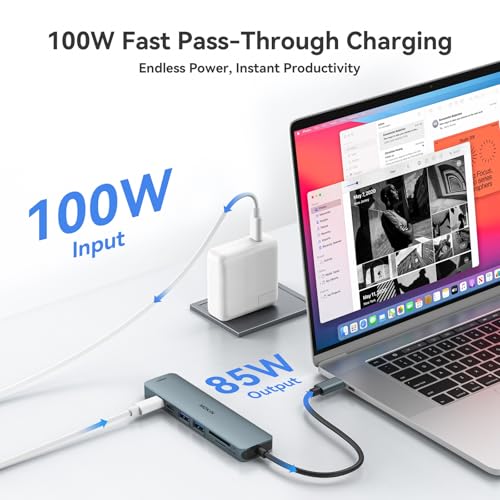 Image of USB C Hub HDMI Adapter for MacBook Pro /Air, MOKiN 7 in 1 USB C Dongle with HDMI, SD /TF Card Reader, USB C Data Port,100W PD, and 2 USB 3.0 Compatible for MacBook Pro /Air, Dell XPS, Lenovo Thinkpad.
