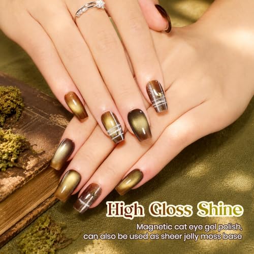 Image of Beetles Olive Green Cat Eye Gel Nail Polish, Cabin Moss 15ml Fall Gel