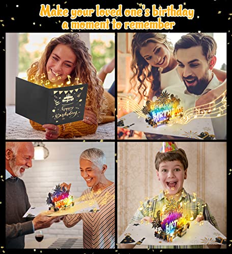 Image of INPHER Large Birthday Card Blow Out Candle Light and Music Pop Up Happy Birthday Card Musical Birthday Gift Greeting Cards Birthday Cards for Mom, Dad, Husband, Wife, Sister, Navy Blue