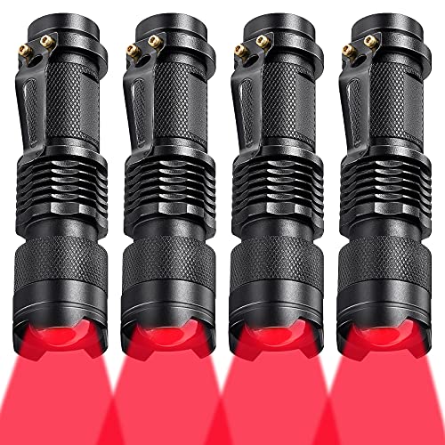 Honoson Red Light Flashlight LED Single Mode Torch 1 Mode Scalable Red Lens Filter Flashlight for Night Astronomy Aviations Observation Beach Safe(4 Pieces)