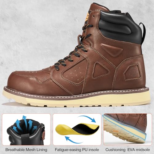 Image of NINGO Steel Toe Boots for Men, Comfortable Water & Slip Resistant Mens Work Boots with Side Zipper, Electrical Hazard Protection Heavy Duty Safety Shoes for Industrial Construction Outdoor Warehouse