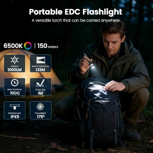 PHILIPS SFL5288 Rechargeable EDC Flat Flashlight with Camping, Warm White LED Combo, 1000 High Lumens Aluminium Portable Pocket Lights with 10 Modes, Two Sources for Outdoors Emergency Working (Black) - image 7