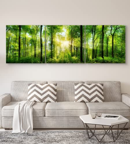 Forest Canvas Wall Art Decor - Large Forest Wall Art 24X72 - 3 Panel Green Nature Wall Art Print - Forest Picture Of Trees Wall Art - Landscape Nature Canvas Wall Art For Living Room, Bedroom & Office #TOP3