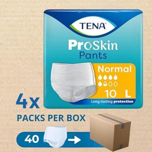 Image of TENA Normal Unisex Adult Diaper Pants Style, Large Size (L) | 10 Units x 4 | 40 Units | Waist 100-130cms | 39-53 inch | 3X Protection | World's Leading Incontinence Brand | For Heavy Urine Leaks