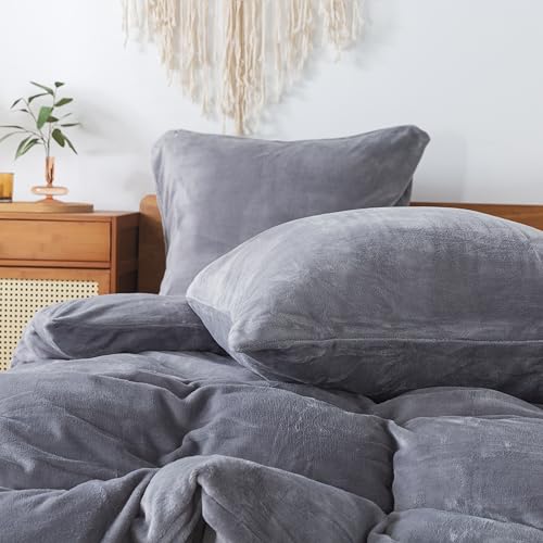 Miniatura 6 de Rongrongin Ropa De Cama Mullida De 135 X 200 Cm, Color Gris, Otoño-Invierno, Funda Nórdica De Forro Polar Con 1 Funda De Almohada De 80 X 80 Cm, Ropa De Cama Suave Y Cálida Con Cremallera, Ropa De