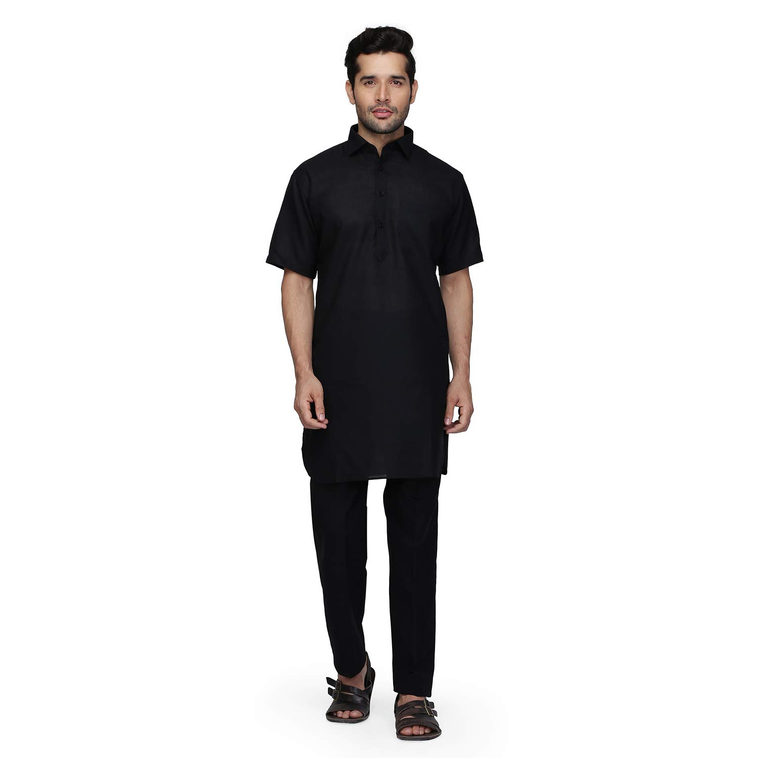 royal kurta Men's Cotton Linen Half Sleeved Pathani Suit-picture-28