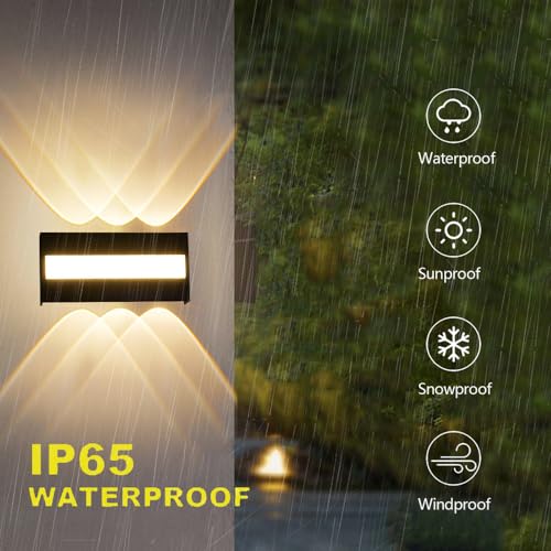 Lampe d'extérieur moderne à DEL pour porche – Étanche IP65 Applique murale Éclairage haut et bas Spot décoratif pour jardin, cour, garage, terrasse et entrée – Élégant luminaire extérieur/intérieur