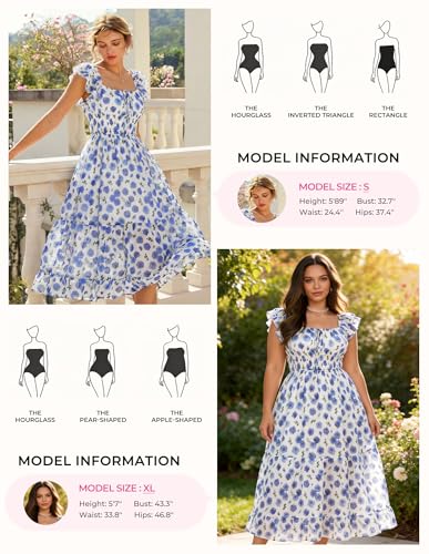 Image of GRACE KARIN 2026 Women's Spring Floral Midi Dress Square Neck Beach Wedding Guest Dresses Flowy A Line Casual Summer Clothes