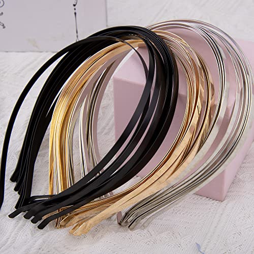 Duufin 32 Pieces Metal Headband Plain Gold Silver Black Smooth Metel Headband Diy Hair Headbands 5Mm Thin Metal Headband For Girls And Women #TOP2