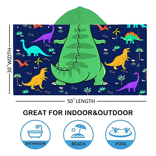 Bonsai Tree Dinosaur Beach Towel, Dinosaur Towel For Kids With Hood T-Rex Hooded Towel For Boys 30X50 Cool Cartoon Microfiber Bath Towel Poncho Bathrobe For Swin Pool Cover Up thumb #3