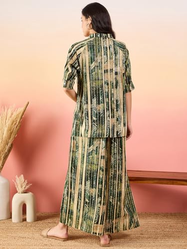 Image of Modeve Women Shirt Palazzo Foil Print Co-Ord Set