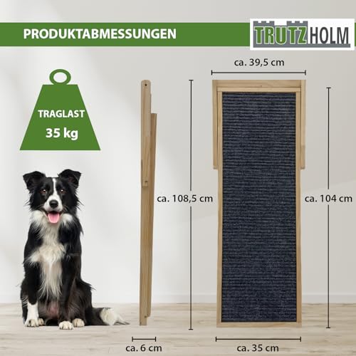 TRUTZHOLM Robuste Hunderampe aus Kiefernholz 104x35 cm höhenverstellbar 46/52/56 cm 35 kg Tragkraft weiche Lauffläche aus Filz Hundetreppe Hundeleiter Katzentreppe Haustierrampe Aufstiegshilfe
