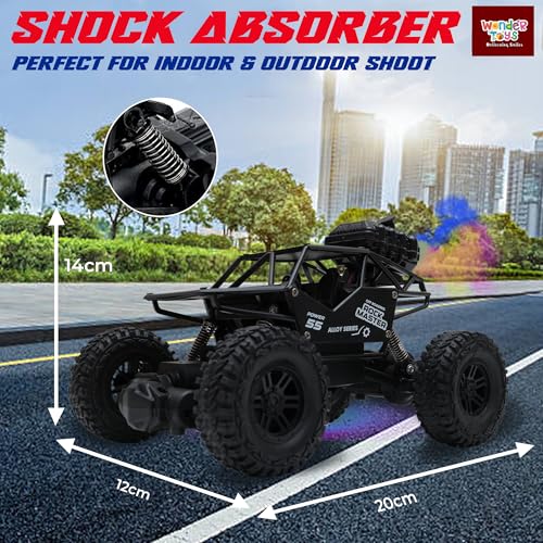 Image of Wonder Rock Master Remote Control Car with Smoke | Monster Truck Rock Crawler for Kids | 2.4 GHz Remote + Android App Control | Long Range | 150+ Feet Range | C-Type Charging | Made in India (Black)