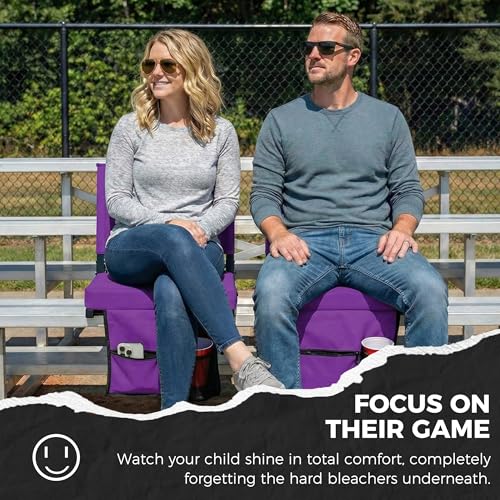 Image of SPORT BEATS Stadium Seats with Back Support Bleacher Chairs with Back and Cushion Thick Padded Bleacher Seats Includes Shoulder Strap Dark Purple 2pcs Regular - 17 inch W x 12 inch D x 16.5 inch H