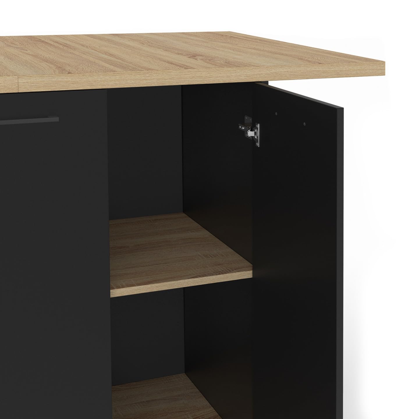 IDMarket - Ilot central BAO 140 cm 4 personnes bois noir avec plan de travail façon hêtre