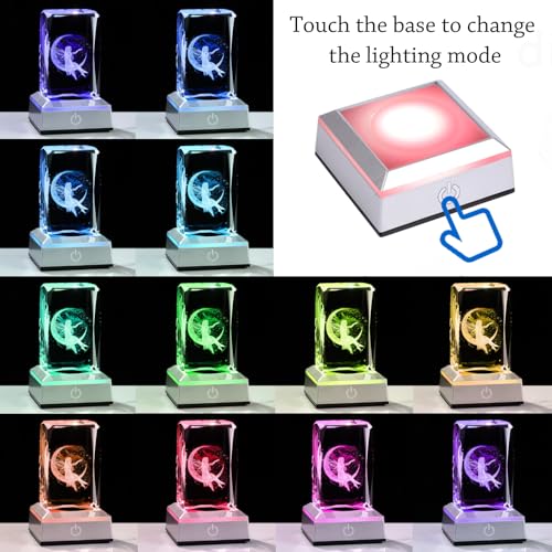 Image of 3D Crystal Cube Fairy Night Light Room Decor Paperweight Figurine Statue Gifts for Adults Girls - Engraved Glass Collectible Ornament Gifts for Fairy Lovers