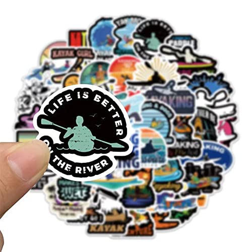 Kayak Kayaking Stickers |50 Pcs Canoe Kayaker Waterproof Vinyl Decals for Water Bottles Bicycle Laptop Refrigerator Luggage Computer Mobile Phone Skateboard Bike Décor