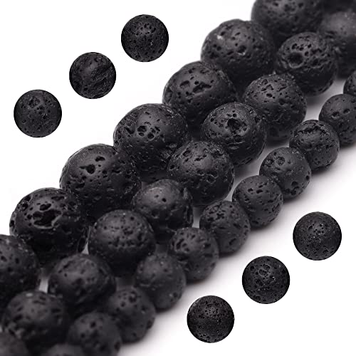 Youngbling Natural Gemstone Beads for Jewelry Making 8mm Black Lava Polished Round Smooth Stone Beads Genuine Real Stone for Bracelet Necklace 15 Inch(Black Lava 8mm)