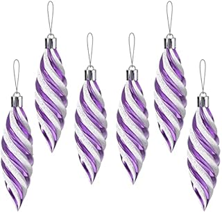 6Pcs Christmas Tree Baubles 11cm Large Spiral Shaped Baubles Christmas Hanging Decorations, Shiny & Glitter Shatterproof Plastic Spiral Ornament Xmas Tree Festival Holiday Decor (Purple)