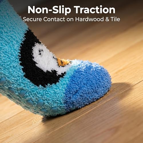 Image of Tipi Toe Womens Fuzzy Crew Socks with Anti Slip Grips Warm Cozy Fluffy Winter Slipper Socks Non Skid Home Socks for Women