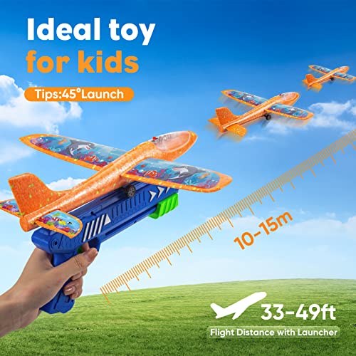 Kids Toys Gifts For 4 5 6 7 8 9 10 11 12 + Year Old Boys Girls Cool Birthday Outdoor Educational Airplane Launcher Toy 3 Pack Led Light Foam Glider Planes Airplanes With 3 Sets Of Themed Diy Stickers #TOP1