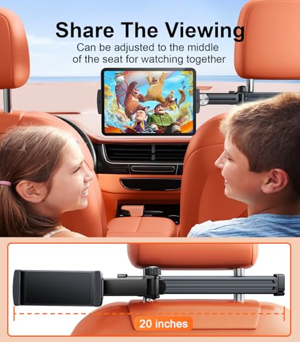 Image of Extension Arm Tablet Holder for Car Headrest, Adjustable iPad Holder for Car Backseat Rear Facing for Kids Baby, Car Mount Fit for 4.7 inch-13 inch Cell Phone iPad mini Air Pro 12.9 Switch Fire, Black