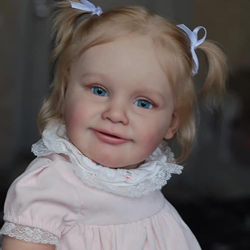 Miniatura 6 de Muñeca Reborn realista de silicona realista de 24 pulgadas que se ve real viva, cuerpo suave, arraigado pelo castaño, juguetes para bebés recién