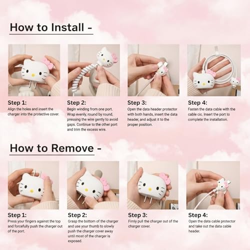 Image of Cable Protector for Apple iPhone Charger 20W /18W Type C, 3D Cute Cartoon Case Adaptor Cover Full Cable Connection Protectors Protective Protection Wire Sleeves Guard (Hello Kitty)
