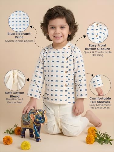 Image of POLKA TOTS Premium Cotton Dhoti Kurta Set for Kids Boys | Traditional Angrakha Style Ethnic Wear for Boys | Kurta Dhoti Set for Kids | Festive & Wedding Clothing Set for Baby