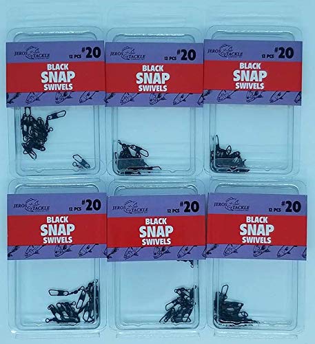6 Packs of Jeros Tackle #20 Black Snap Swivels 12pcs per Pack