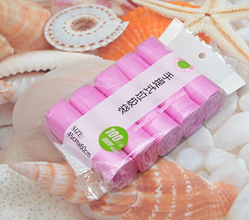 4 Gallon Bathroom Trash Bags, 5 Rolls/100 Counts Small Handles Garbage Bags For Office, Kitchen,Bedroom Waste Bin,Colorful Portable Strong Rubbish Bags (Pink 100 Counts) #TOP3