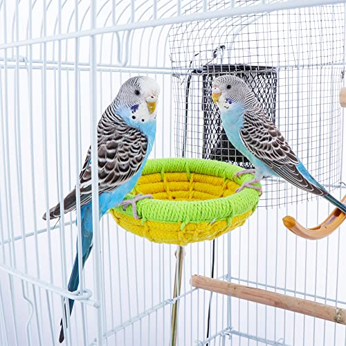 Image of Bird Breeding Nest Canary Finch Parrot Weave Cotton Rope Bed Cage Perch Hatching House (4.9 inch, Yellow)