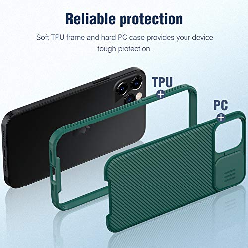 Image of Nillkin CamShield Pro Slim Case Compatible with iPhone 12 /iPhone 12 Pro, Protective Cover Case for 12 Pro with Camera Protector Hard PC and TPU Phone Case for Phone 12 6.1'' Green
