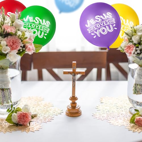 Image of Gejoy Jesus Loves You Balloon 12 Inch Latex Christian Religious Jesus Balloon Party Decor for He Is Risen Party Decor Favor Cross Church Event Birthday Sunday Supplies(Bright Colors,100 Pcs)