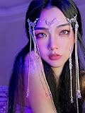 MRKARL Headpiece with Long Tassel Head Chain Silver Hair Chain Fairy Hair Accessories for Girl Women