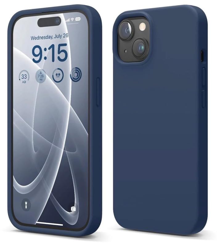 Image of Premium Liquid Silicone Case for iPhone 13 - Slim Full Body Protective Back Cover with Soft Microfiber Lining, Anti-Slip Grip Scratch Resistant Phone Case (Navy Blue)
