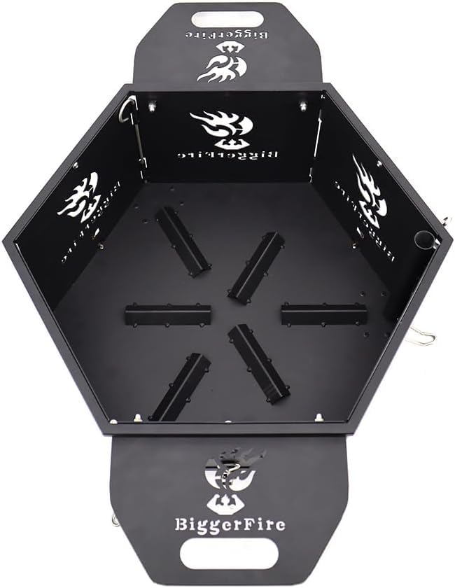 Miniatura 6 de Fogata portátil para exteriores, hoguera de leña 2 en 1 con parrilla de cocina giratoria extraíble rápida, hoguera desmontable de acero para patio