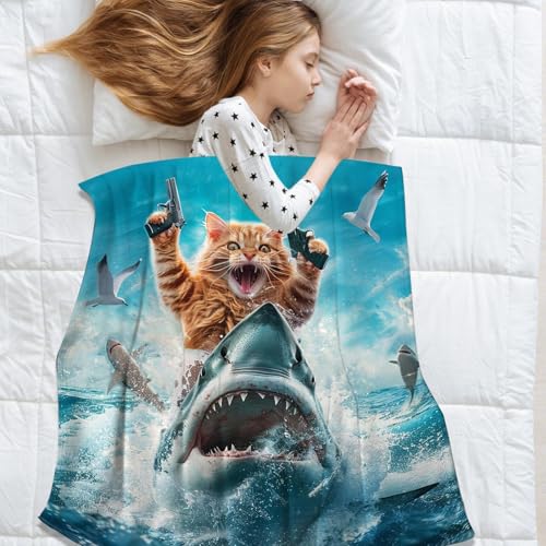 Cobertor de gato e tubarão, Cobertor de tubarão de gato - Cobertor ultramacio,Decoração de casa para