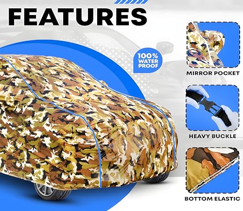 Image of Kerwa Car Cover Waterproof All-Weather Resistant Car Cover Compatible with Audi Q3 UV Protection Scratch Proof Soft Cotton Inner Layer Triple Stitched Elastic Bottom with Mirror Pockets (Army)