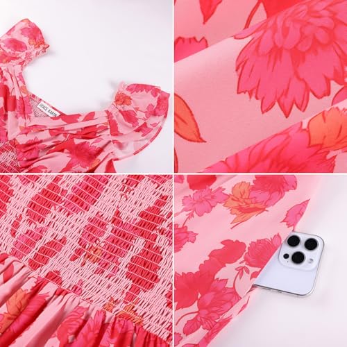 Image of GRACE KARIN Women's Summer Floral Maxi Dress 2026 Ruffle Sleeve Smocked Sundress Flowy Wedding Guest Long Dresses with Pocket