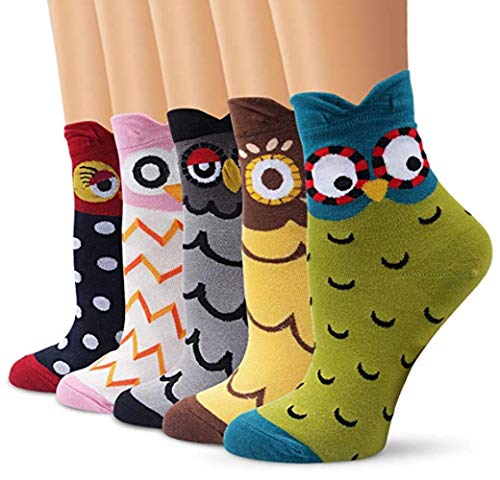 Women Casual Cotton Socks,5Pcs Cute Lovely Animal Owl Thermal Socks for Ladies Teen Girls