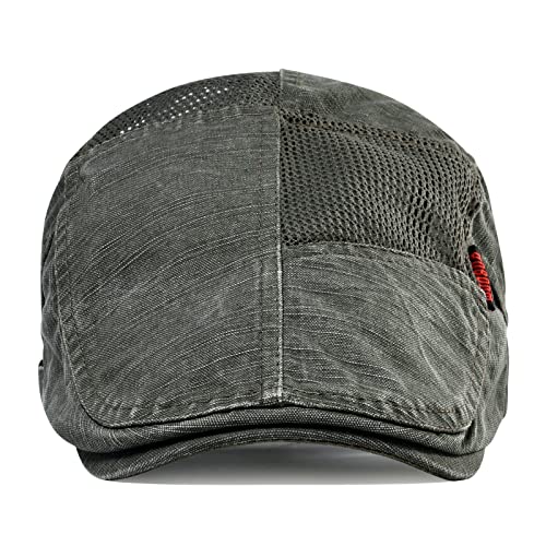 Voboom Men Distressed Ivy Caps Breathable Mesh Summer Newsboy Hat Adjustable Outdoor Cabbie Gatsby Hat (Army Green) #TOP1