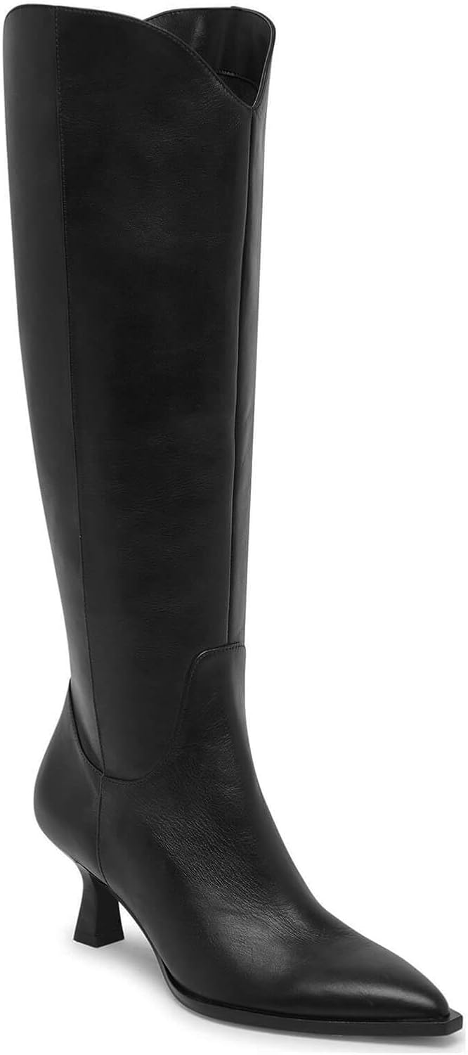 Coutgo Womens Knee High Boots Kitten Heel Pointed Toe Tall Boots Side Zipper Fall Winter Shoes