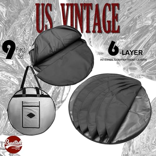 Beatello 9-Piece Professional Drum Bag Set, Vintage Slub Cotton Padded Drum Case for 10/12/13\" Toms, 14\" Snare, 16\" Floor Tom, 22x18\" Bass Drum, Includes 24\" Cymbal Bag, Hardware & Stick Bags(Grey) - Thumbnail 4
