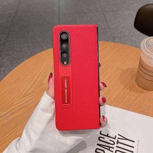 Coque Z Fold3 en cuir rouge idéale pour le bureau et les voyages