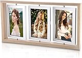 HENGBIRD Drehbarer Bilderrahmen Collage, Doppelseitig Collage Bilderrahmen für 6 Fotos, Bilderrahmens 10x15 Holz, mit Acrylglasschutz, Foto Geschenk für Geburtstag, Familie, Hochzeit, Weihnachten