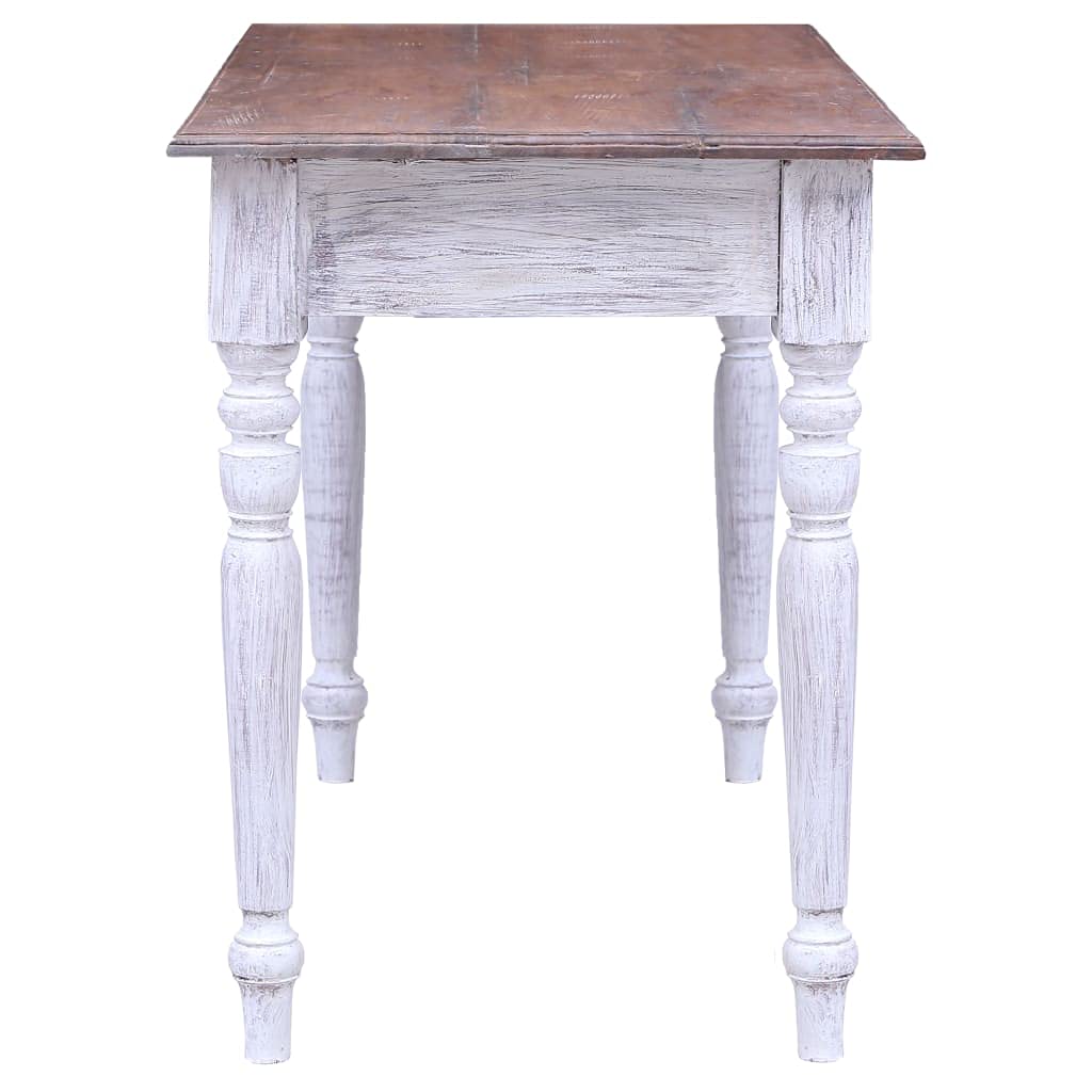 Scrivania bianca con 3 cassetti, in legno massiccio riciclato, 117 x 57 x 75 cm, postazione di lavoro per casa e ufficio, scrivania per computer, tavolo per laptop, archiviazione per documenti