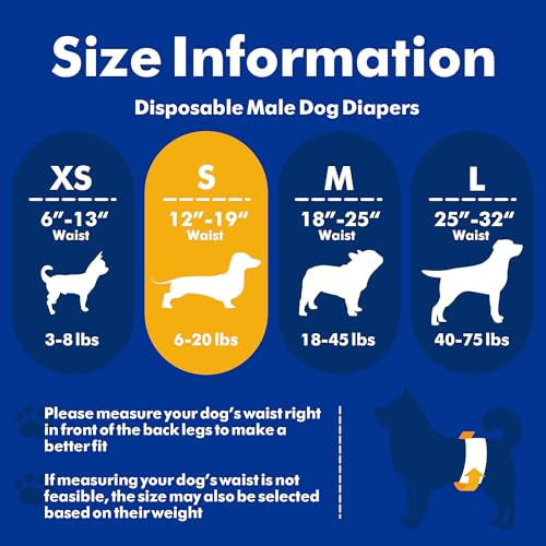 Image of MICOOYO Male Dog Diapers, Disposable Male Dog Wraps with Wetness Indicator, Super Absorbent | Leak Proof Doggie Diapers for Incontinence, Marking, Puppy Training, S, 12-19-inch Waist, 20 Counts