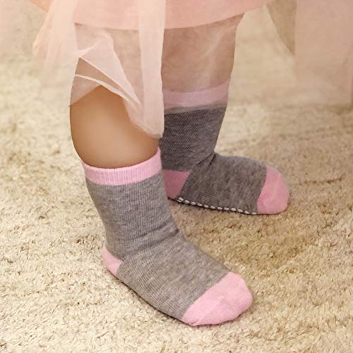 Image of JAKIDAR 12 Pack Baby Socks Cotton Crew Toddler Socks Grips Non Slip Bottom Kids Socks